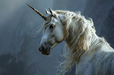 Obraz na płótnie Canvas a white unicorn with a golden horn