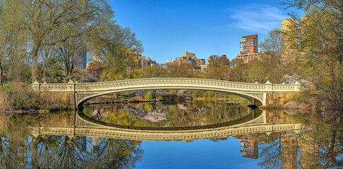 Bow bridge in the morning in early spring