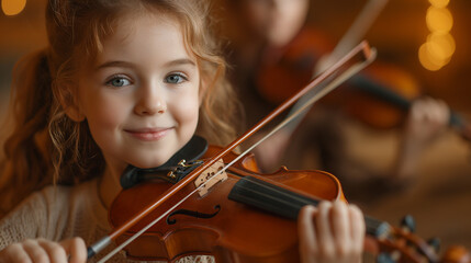 Young Girl Playing Violin in a Room