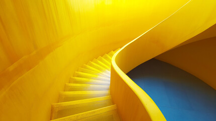 A Spiral Staircase Made of Yellow and Blue Material