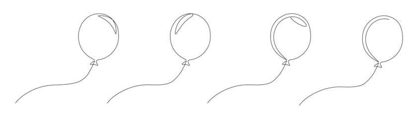 Single continuous line art balloon. Holiday festive present gift concept. Birthday party decoration helium balloon silhouette design. One sketch outline drawing vector illustration - obrazy, fototapety, plakaty