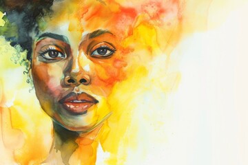Watercolor painting of African American woman looking forward with copy space Generative AI
