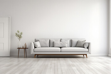 Photo bright and cozy modern living room interior white on grey sofa with white wall
