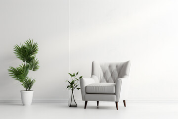 White wall with white armchair in living room 3d rendering