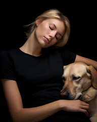 Young Lady Sleeping Peacefully with Her Dog
