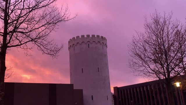 Glowing sunset over the city of Viborg, 