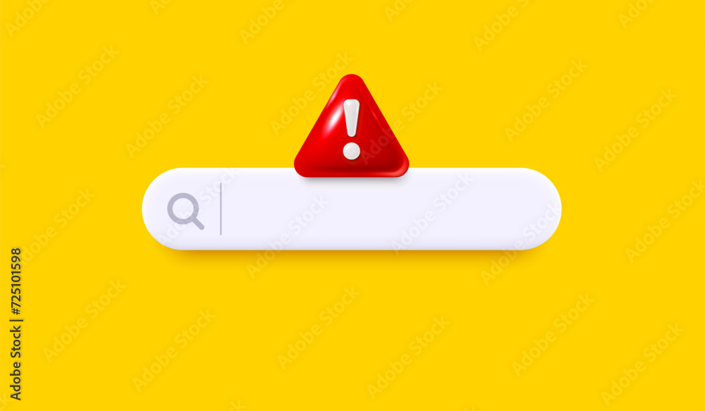 Poster 3d search bar template for website with danger alert. navigation search for web browser. 3d red warn