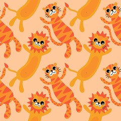 Summer cartoon animals seamless lion and tiger pattern for wrapping paper and fabrics and kids party accessories