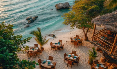 Photo sur Plexiglas Plage de Nungwi, Tanzanie Aerial view of Nungwi beach in Zanzibar, Tanzania with luxury resort and turquoise ocean water. Toned image.