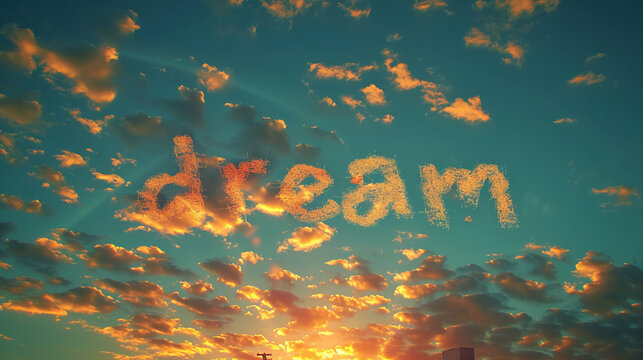 Dream in the Sky - Inspirational word written in skywriting Gen AI