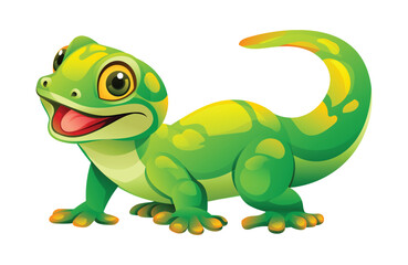 Cute green gecko cartoon illustration. Lizard vector isolated on white background