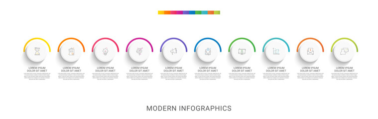 Circle vector infographic template with ten steps and options for annual reports, presentations, advertising, chart. Modern business illustration.