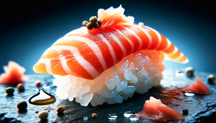Ultra Close-Up of Sushi on a Bright Japanese Table