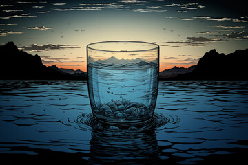 Vaso de agua en la montaña - obrazy, fototapety, plakaty
