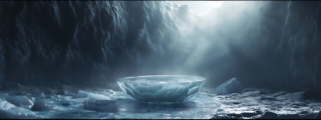 ice bowl that is covered by dark water in - obrazy, fototapety, plakaty