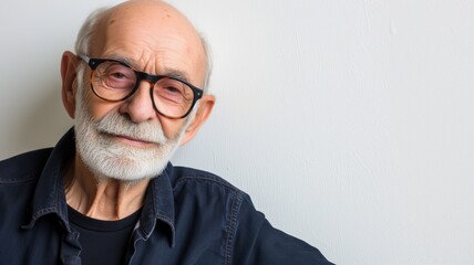 Close-up of an elderly man wearing glasses smiling at the camera