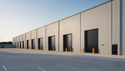 Fototapeta na wymiar Contemporary warehouse with loading dock gates. Innovative technology.