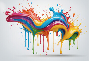 Colorful liquid rainbow paint splash on white background. AI - obrazy, fototapety, plakaty