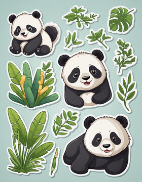 Panda and Bamboo Graphic Set  - Flat and cartoon style vector designs depicting pandas and bamboo.