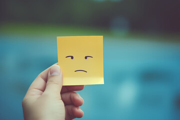 Hand Holding a Annoyed and Bothered Face Emotion on a Post It Sticky Note 