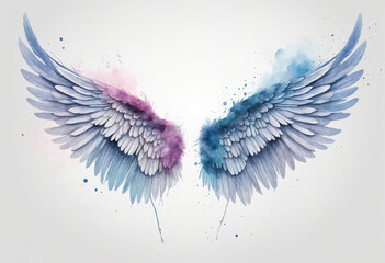 Gorgeous watercolor angel wings on transparent background