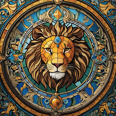 Obraz premium Lion Head Stained Glass Window. Creative Design. Original Concept.
