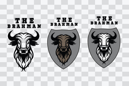 Collection of black bull icon illustrations, vectoral cow head portrait