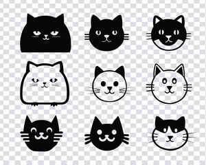 Fototapeta premium Collection of black cat icon illustrations, vectoral cats