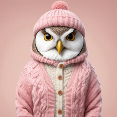 Stylish Owl in Pink Pastel Cardigan