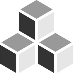 Basic Geometrical Arrangement with Greyscale Monochrome Solid Box Cube Icon in 3D Perspective View. Vector Image.