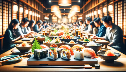 Obraz premium Culinary Close-Up: Japanese Dining Table Elegance