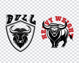 Collection of black bull icon illustrations, vectoral cow head portrait
