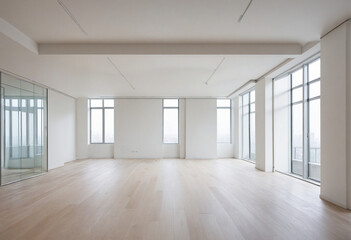 Fototapeta premium Spacious, light-filled modern apartment with panoramic windows and minimalist decor