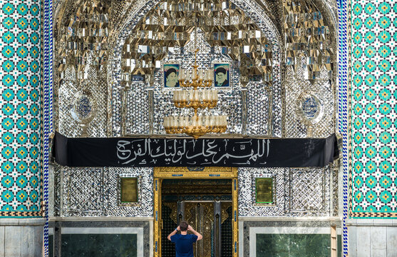 Aran o Bidgol, Iran - October 18, 2016: Details of interior of Holy shrine of Imamzadeh Hilal ibn Ali in Aran o Bidgol city