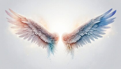 Ethereal watercolor angel wings on white background