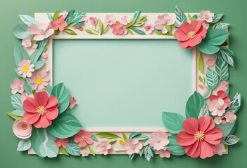 8 March Floral Frame Paper Art Background