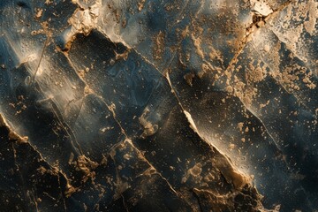A close-up of a textured surface with gold splatters on dark blue.