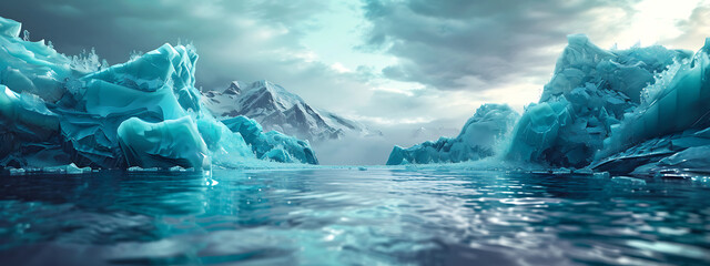 images of melting glaciers and sea in - obrazy, fototapety, plakaty