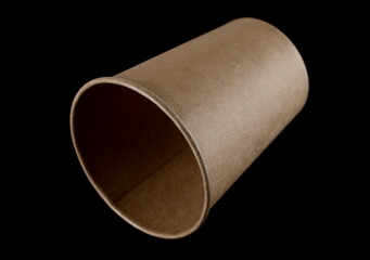 Empty brown paper cup isolated on black, eco friend, clipping path
