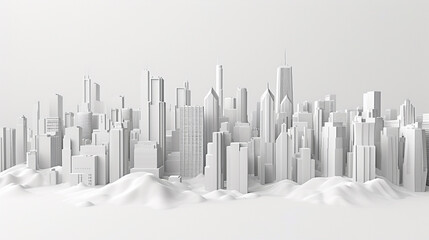 Chicago City Scene in White Material 3D Illustration