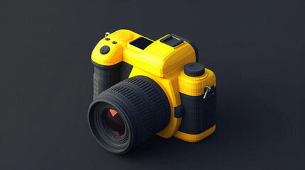 Vibrant Yellow DSLR Camera Icon in Isometric Perspective: A 3D Rendering Masterpiece
