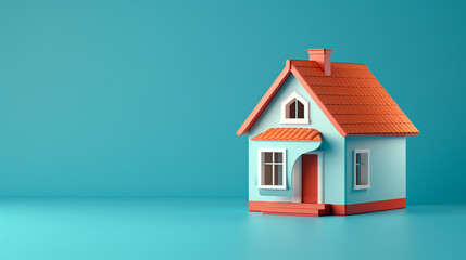 Fototapeta na wymiar Cute Small House Illustration Against Blue Background