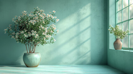 Vibrant Plant Life on Subtle Green Surface, Indoor Greenery