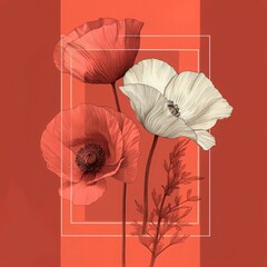 Illustration of poppies in red and white