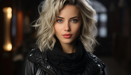Fototapeta premium Beautiful woman with blond hair looking at camera generated by AI