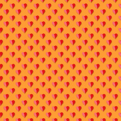 Delicate tiny red hearts on orange backdrop seamless pattern. Colorful attractive texture for printing on fabric, wrapping, cards, wallpaper, apparel etc.