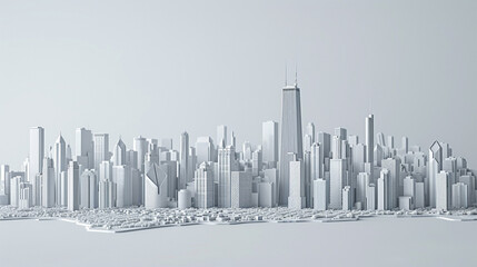 Chicago City 3D Illustration in White