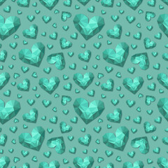 Origami paper blue green hearts on teal background seamless pattern. Vibrant art texture for printing on fabric, wrapping, cards, wallpaper, apparel etc.