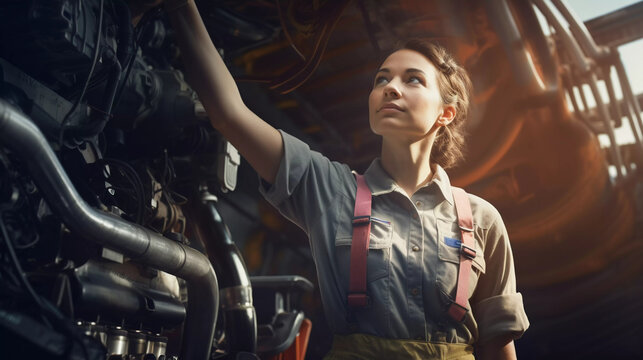 Routine Maintenance: Female Mechanic at Work