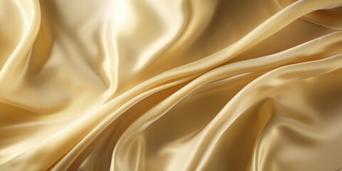 Obraz premium Golden Satin Fabric with Soft Folds. Satiny Gold Drapery. Luxurious Textile Decoration. Generative AI